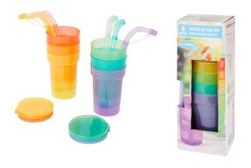 KUBEK KUBKI ZE SŁOMKĄ TĘCZOWE ZESTAW 6 sztuk 380 ml