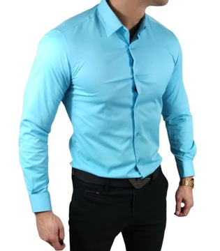 Klasyczna koszula slim fit turkusowa elegancka ESP06 - L