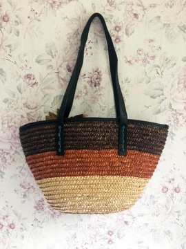 TOREBKA SŁOMKOWA KOSZYK PLAŻOWY SASZETKA FIOLETOWY