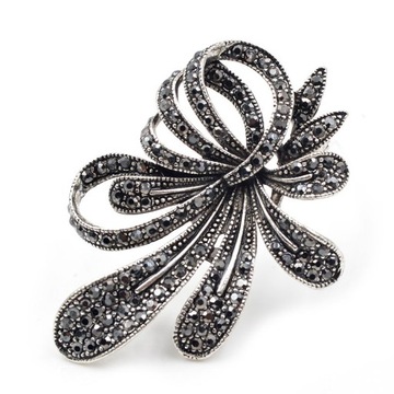 Broszki z czarnym kwiatem Rhinestone dla kobiet w stylu vintage
