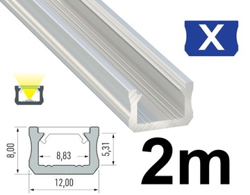 PROFIL DO TAŚM LED WĄSKI 12mm 2M TYPU X SREBRNY