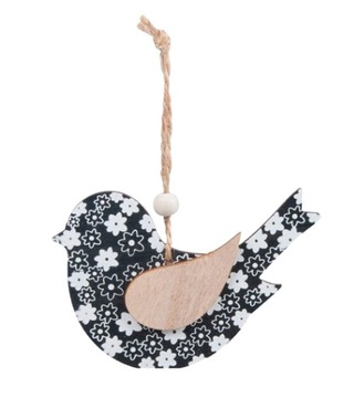 DEKORACJA DREWNINA PTAK Z ZAWIESZKĄ CZARNY 17X10CM MFP 2szt.