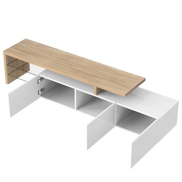 NOWOCZESNA KOMODA STOLIK SZAFKA 197CM 3 DRZWI POŁYSK BIAŁY + LED