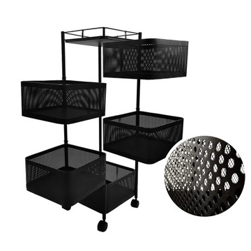 MOBILNY REGAŁ 5 PÓŁEK KUCHENNY ŁAZIENKOWY STOLIK WÓZEK METALOWY 90CM CZARNY