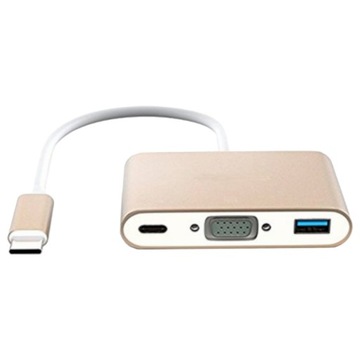 Конвертер адаптера HUB USB 3.1 Type C в USB 3.0 / VGA / USB-C Gold Gold