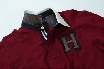 TOMMY HILFIGER BORDOWA BLUZA POLO DŁUGI RĘKAW S/M