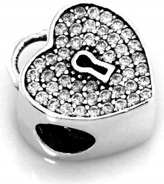 Zawieszka srebrna 925 kłódka serduszko z cyrkoniami charms beads prezent