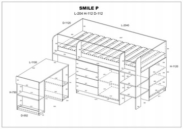 Antresola łóżko z biurkiem SMILE P craft złoty / craft biały