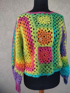 Kolorowy sweter na szydełku handmade boho rękodzieło