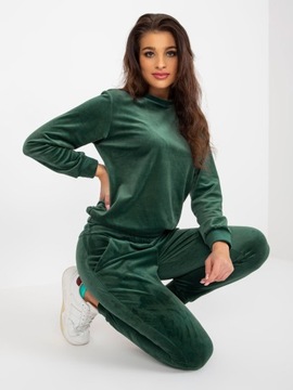 Komplet DAMSKI dres 2części BLUZA spodnie WELUR dresy F190 ciemna zieleń XL