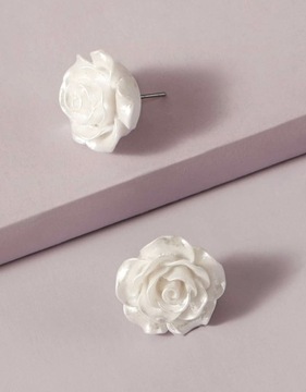 Kolczyki Sztyfty Białe Róże Róża Kwiat Kwiatek Subtelne Delikatne 19mm