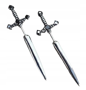Gothic miecz kolczyki Vintage Punk GOT srebrne