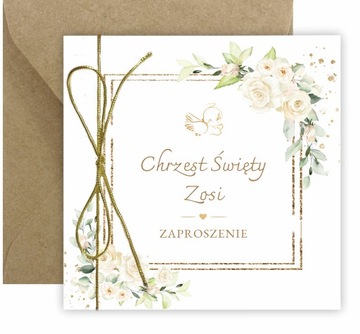 ZAPROSZENIA NA CHRZEST + IMIĘ + KOPERTA + SZNUREK