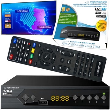 DEKODER TUNER CYFROWY DVB-T2 H.265/HEVC EV107R