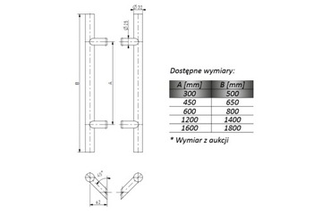 Дверная ручка INOX, нержавеющая сталь, круглая, 500 мм, 45°