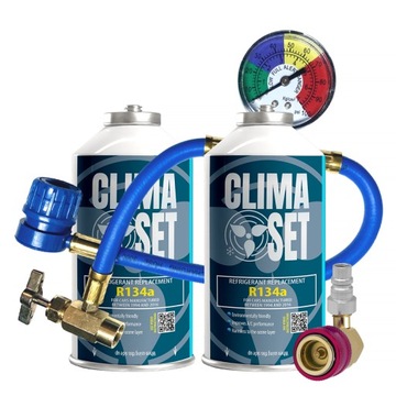 ClimaSet 2x Gaz R134a do nabijania klimatyzacji 450 ml, przewód, adapter