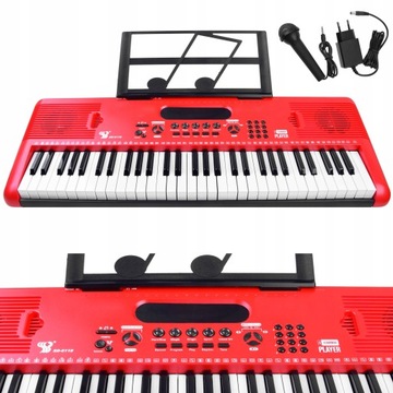 Organy Keyboard z mikrofonem 61kl czerwone IN0132