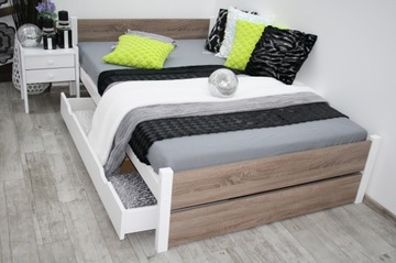 Деревянная двуспальная кровать BELLA 140x200 Дуб Трюфель МАТРАС с ящиком