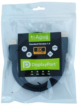 КАБЕЛЬ AGOG DisplayPort DP 1.4 8K 4K 120 Гц DSC HDR 3D ПОЗОЛОЧЕННЫЙ 5 м