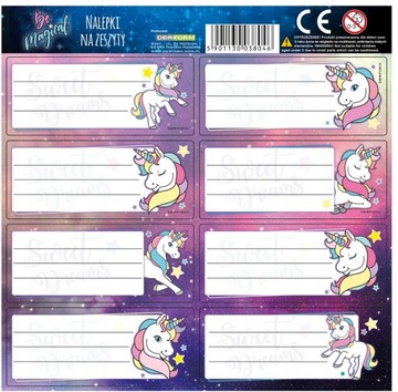 NAKLEJKI NALEPKI NA ZESZYTY JEDNOROŻEC WZ1