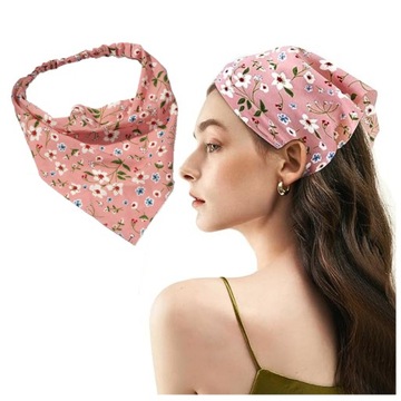 CHUSTA LETNIA OPASKA NA GŁOWĘ KWIATY CIEMNY RÓŻ NA LATO