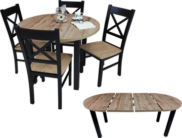 Okrągły stół rozkładany 100 cm 180 cm + 4 krzesła