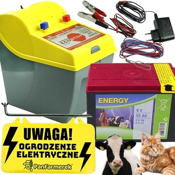 UNIWERSALNY ELEKTRYZATOR 0,4J pastuch na psy konie +BATERIA +ZASILACZ