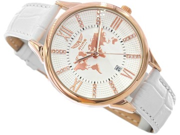 ЧАСЫ-АВИАТОР ЖЕНСКИЕ AVW8636L14 БЕЛЫЕ НА РЕМЕШКЕ WORLD MAP DATA CASUAL