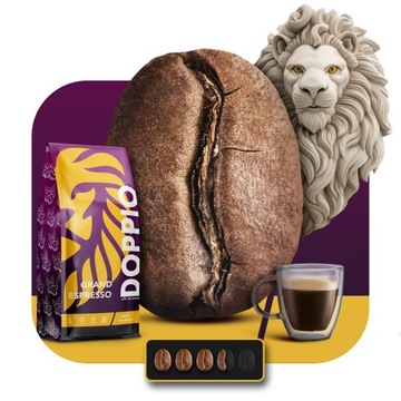 КОФЕ DOPPIO GRAND ESPRESSO В ЗЕРНАХ 1кг СВЕЖЕОБЖАРЕННАЯ АРАБИКА - СИНЯЯ КАСАТКА