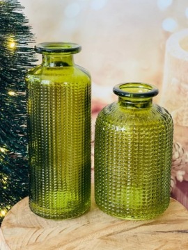 НАБОР 2 x ЗЕЛЕНАЯ СТЕКЛЯННАЯ ВАЗА ЗЕЛЕНАЯ j