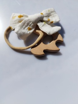 Opaska bezuciskowa kokardka dla niemowlaka dla dziewczynki muslinowa