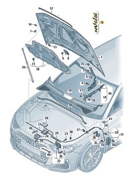 ZESTAW ELEMENTÓW MOCUJĄCYCH MASKĘ PRZÓD AUDI Q3