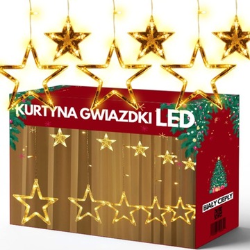 KURTYNA GWIAZDKI CHOINKOWE LAMPKI ŚWIĄTECZNE WISZĄCE LED GIRLANDA Ciepła