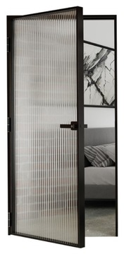 Drzwi Szklane Aluminiowe Loftowe Slim Komplet Ościeżnica Stała i Klamka 80