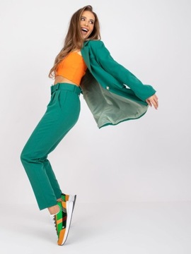 Spodnie garniturowe w kant z paskiem zielone 2XL