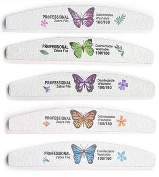 PILNIK dwustronny ŁÓDKA zebra 100/180 polerka dwustronna rąk paznokci MOTYL