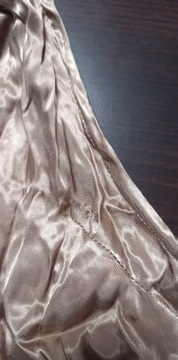 Brązowa satyowa sukienka maxi na wesele defekt 42