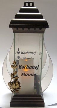 Znicz z dedykacją, gotową lub własną elegancki. Duży, szklany.