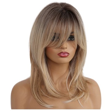 PERUKA włosy JAK NATURALNE blond OMBRE GRZYWKA