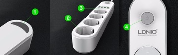 Удлинитель, 4 розетки + 4 удлинительных кабеля USB