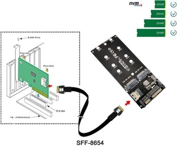 Переходник M.2 NVMe — SFF-8654 + M.2 SATA — SATA 22