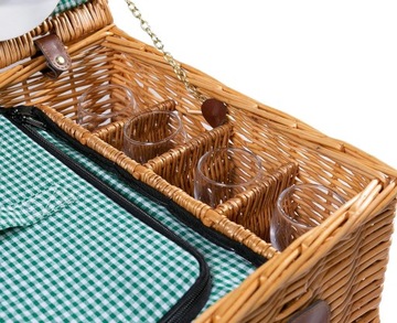 ПЛЕТЕНАЯ КОРЗИНА КОРЗИНА ДЛЯ ПИКНИКА + НАРЕЗКА ДЛЯ 4 ЧЕЛОВЕК + ХОЛОДИЛЬНОЕ ОТДЕЛЕНИЕ