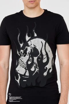 PHILIPP PLEIN T-shirt z czaszką w płomieniach M