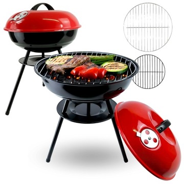GRILL WĘGLOWY NA BRYKIET OGRODOWY OKRĄGŁY Z POKRYWĄ PRZENOŚNY POPIELNIK
