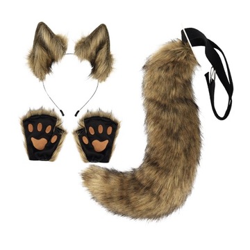 Ears and tail plush wolf ears hair clip with