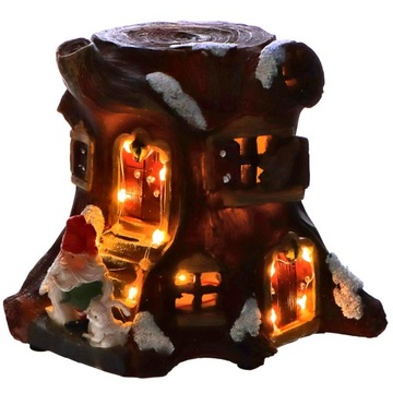 Светодиодный рождественский городок, домик гнома в стволе дерева