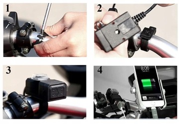 Зарядное устройство для мотоцикла. 2 порта USB для быстрой зарядки. Мощная кнопка на руле.