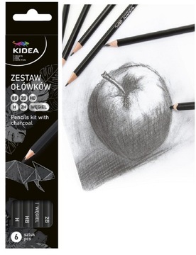Artystyczny zestaw ołówków 2H, 2B, 8B, H, z węglem