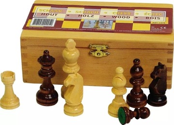 Figury szachowe drewniane pionki do szachów dociążane komplet ABBEY 93mm