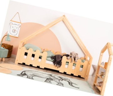 ŁÓŻKO DLA DZIECKA DOMEK Z BARIERKĄ == DREWNIANE